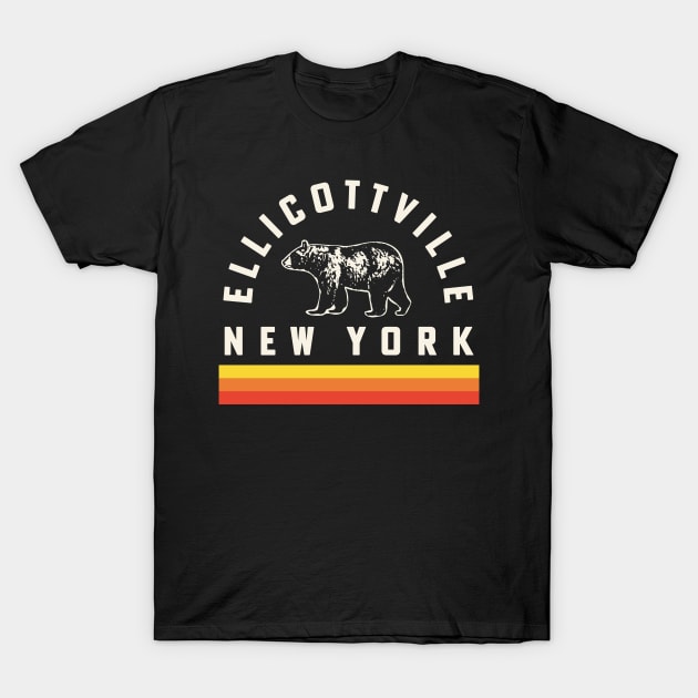 Ellicottville New York Souvenir Retro Vintage Stripes Bear T-Shirt by PodDesignShop